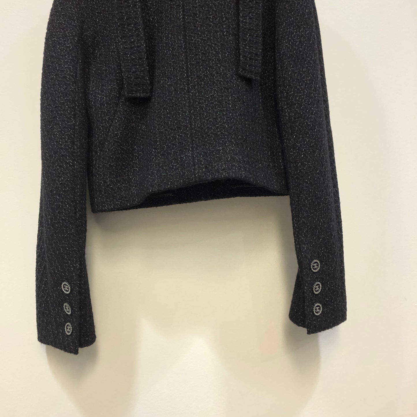 Chanel Black Tweed Cropped Jacket Size 36