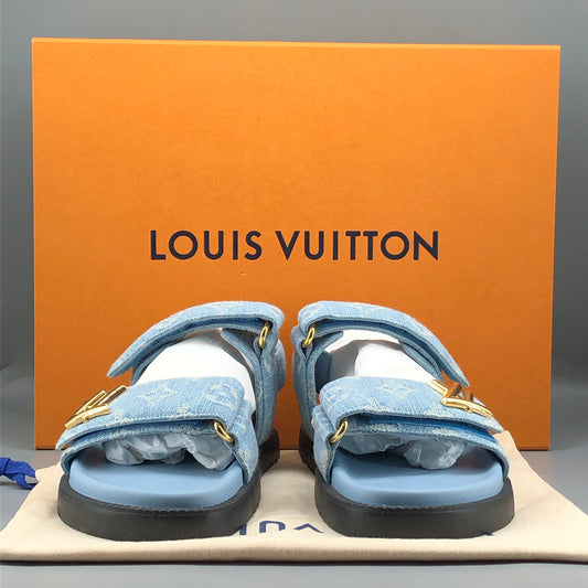 Louis Vuitton Unisex Monogram Sandals Size 38.5 Light Blue