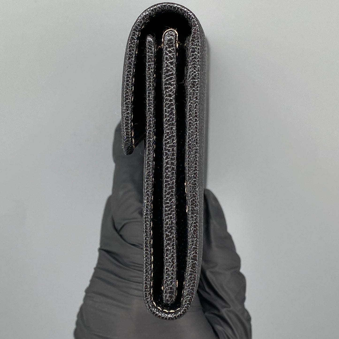 Ferragamo Black Grain Leather Flap Long Wallet