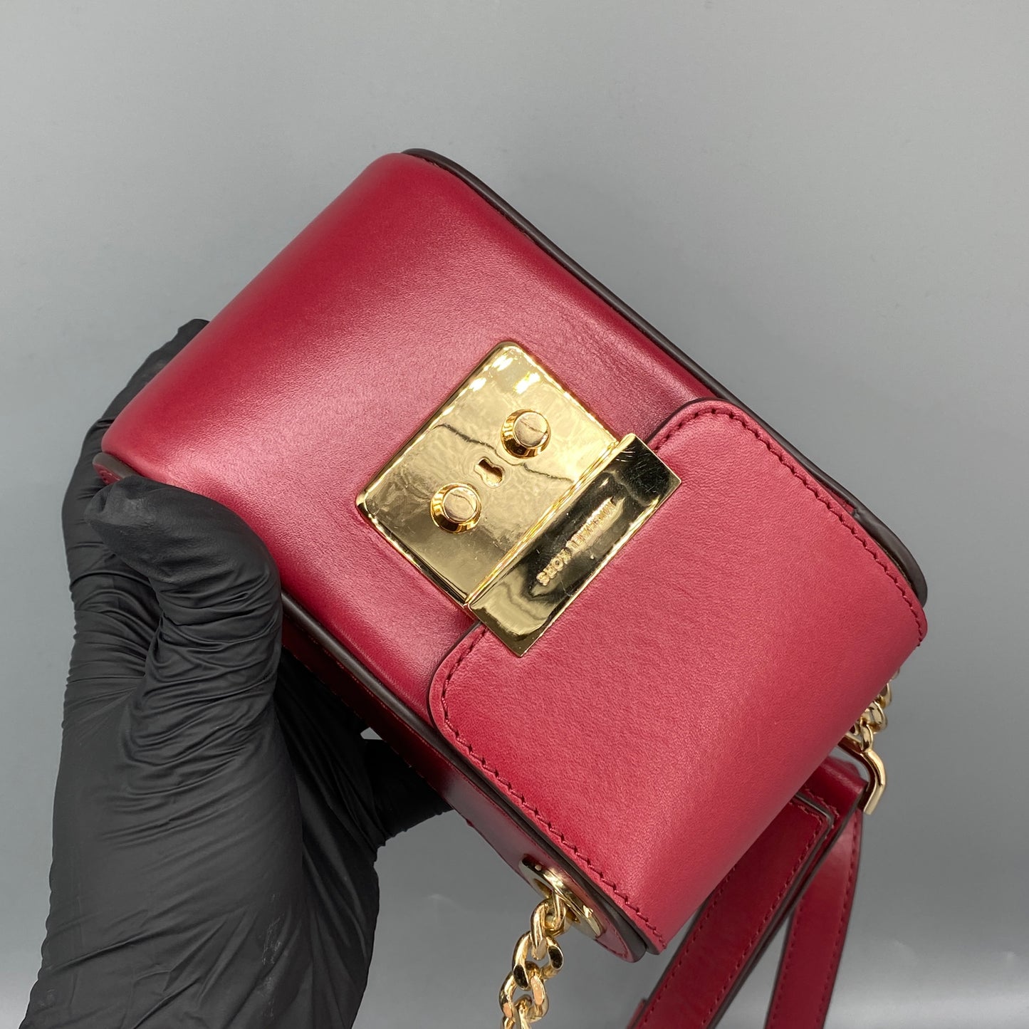 Michael Kors Red Leather Mini Vertical Crossbody Bag
