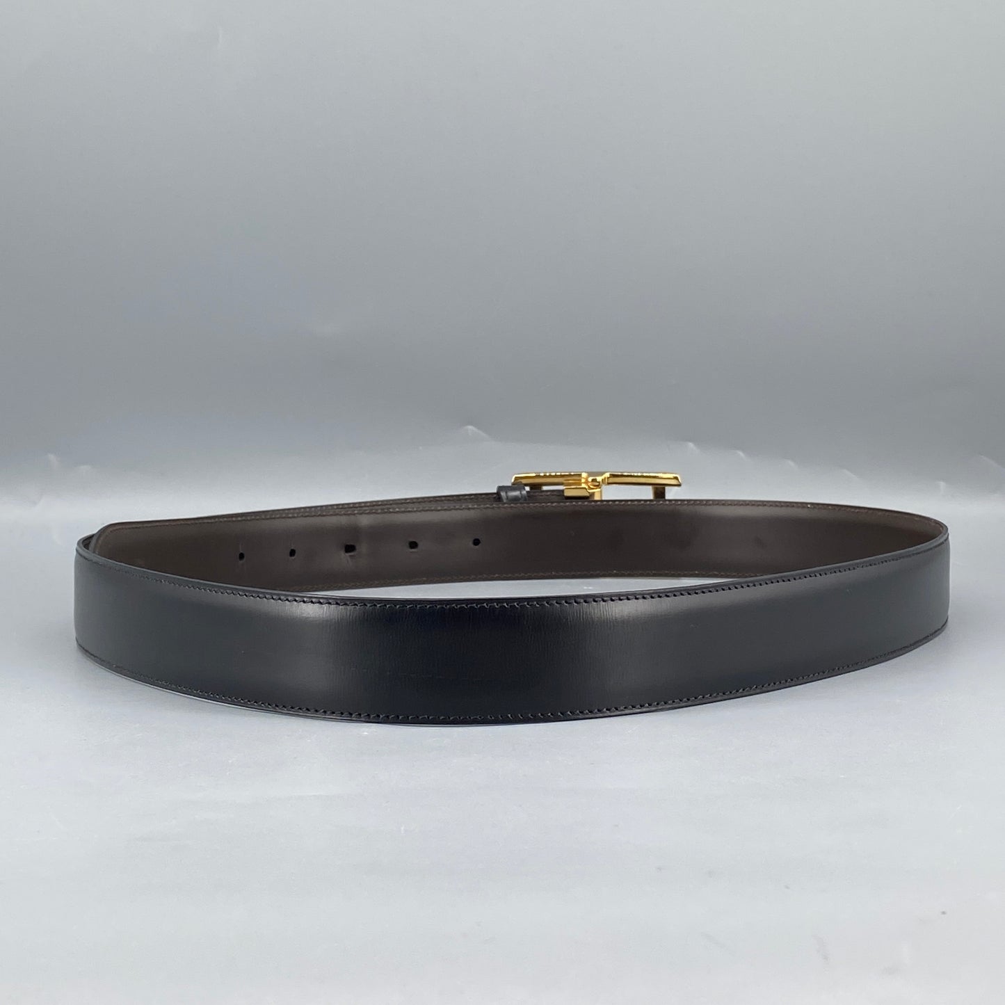 Cartier Black Smooth Leather Gold Square Pin Buckle Belt  105cm