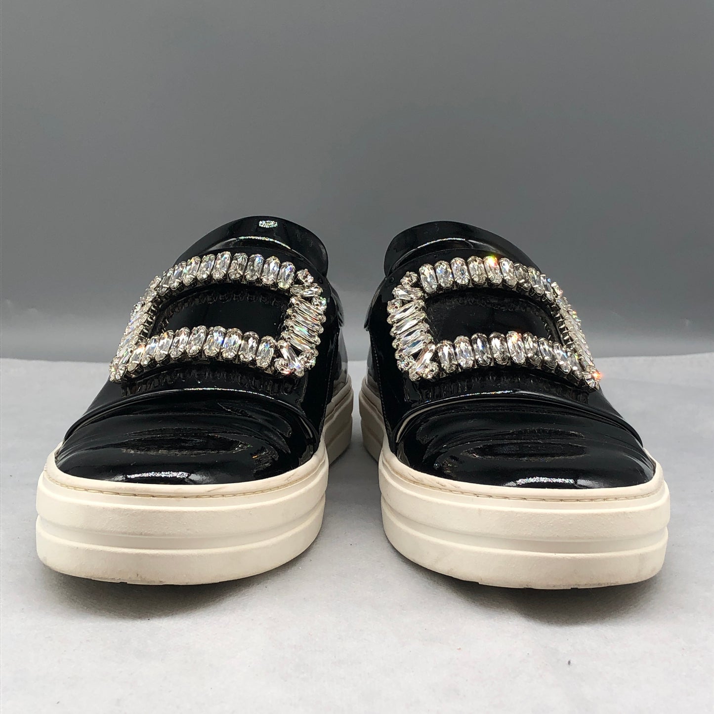 Roger Vivier Black Patent Crystal Buckle Sneakers Women's Shoes Size 37