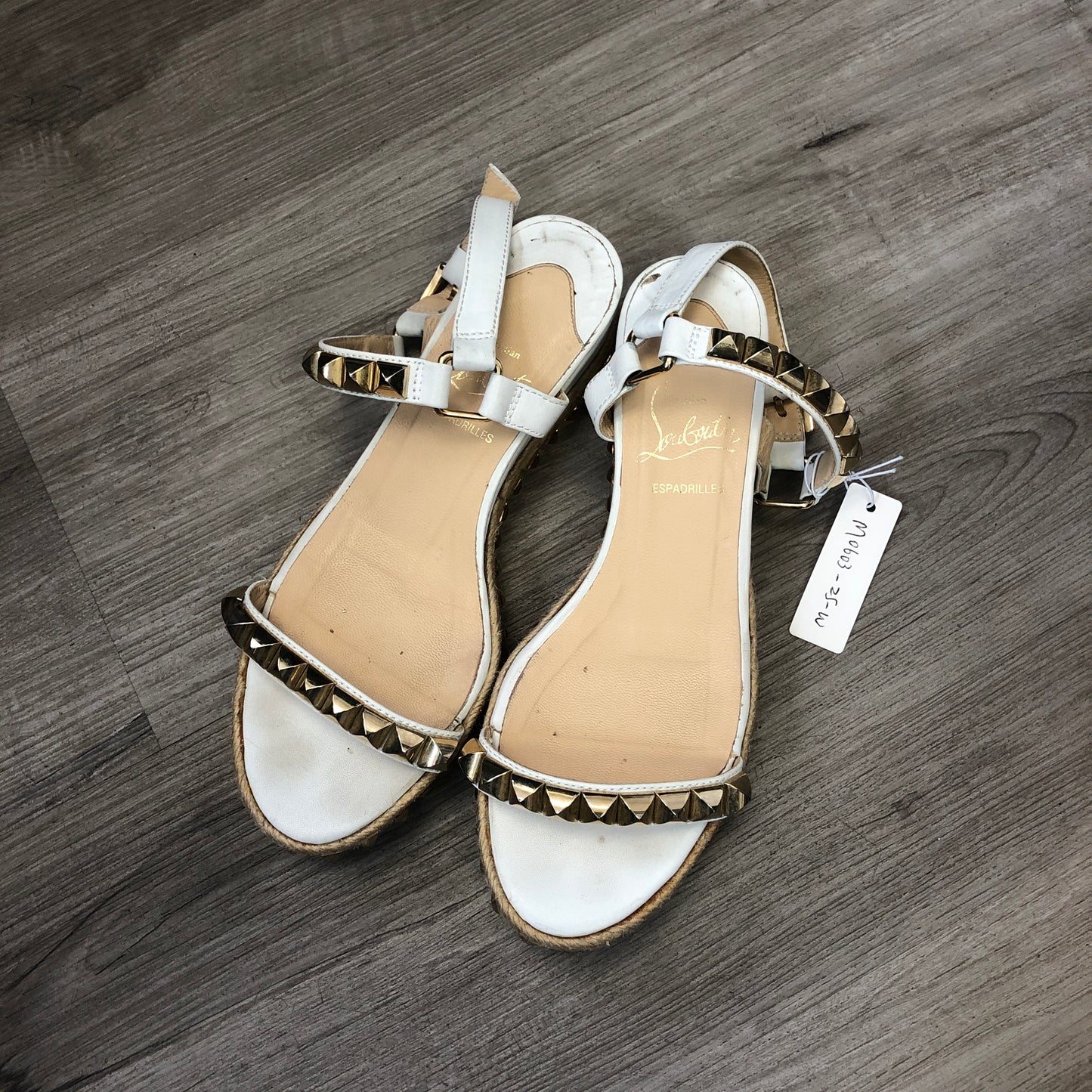 Christian Louboutin Women's Studded Ankle Strap Flat Sandals 35 White