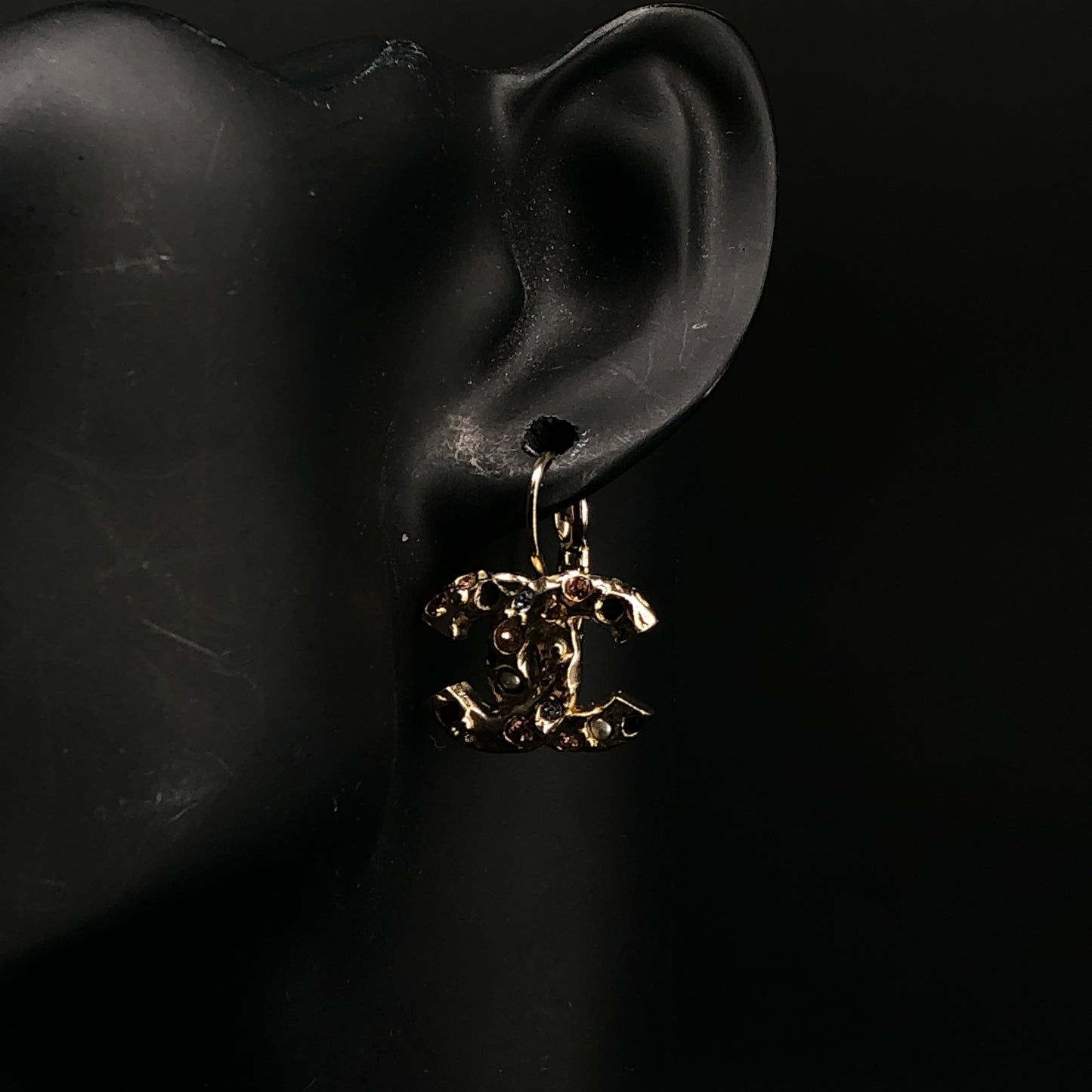 Chanel Gold-Tone Crystal CC Logo Earrings