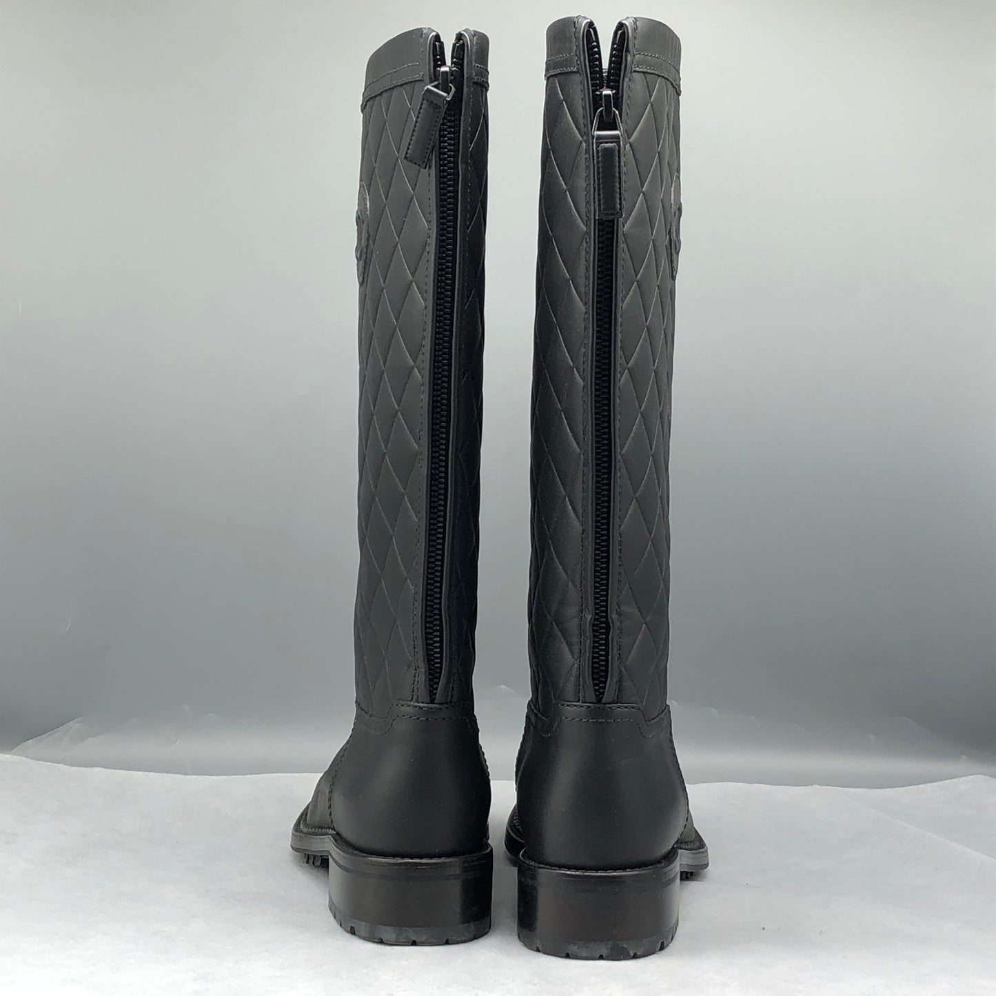 Chanel Black Quilted Leather Knee-High CC Logo Boots Size 36.5