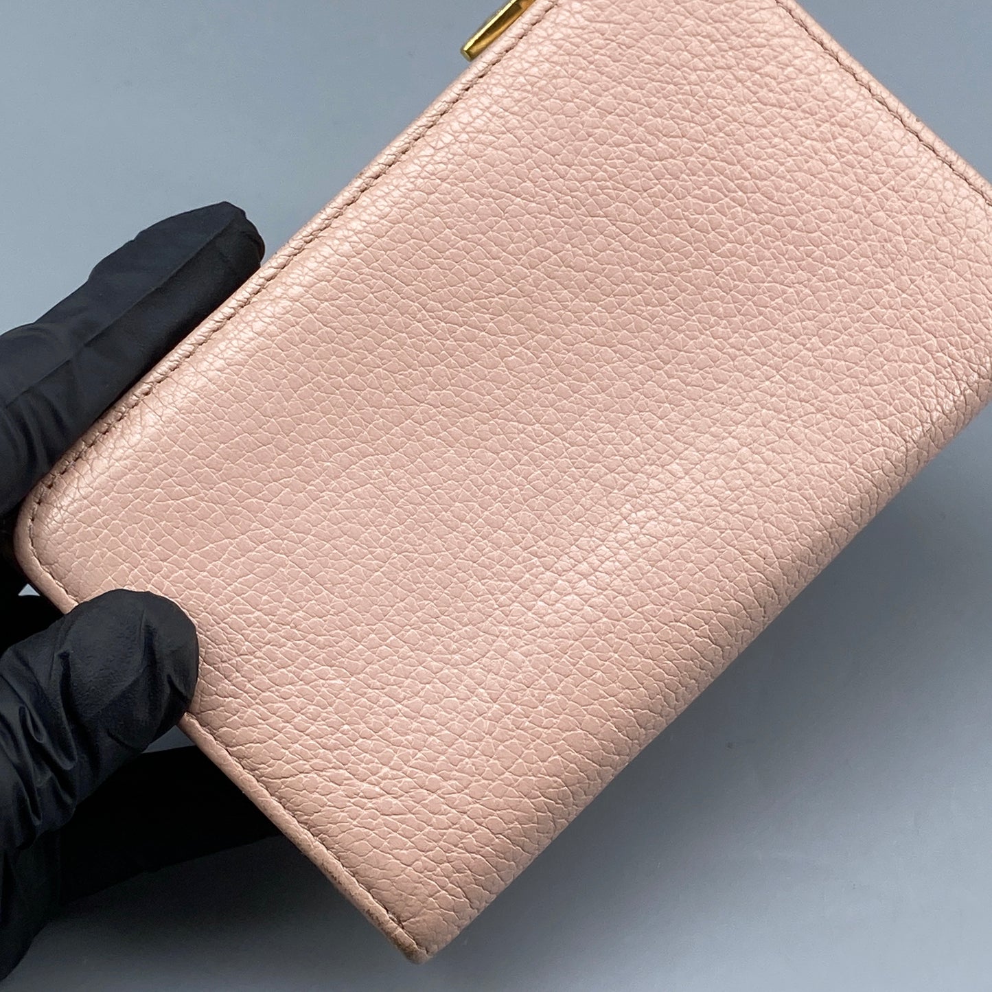 Miu Miu Blush Pink Pebbled Leather Tri-Fold Wallet