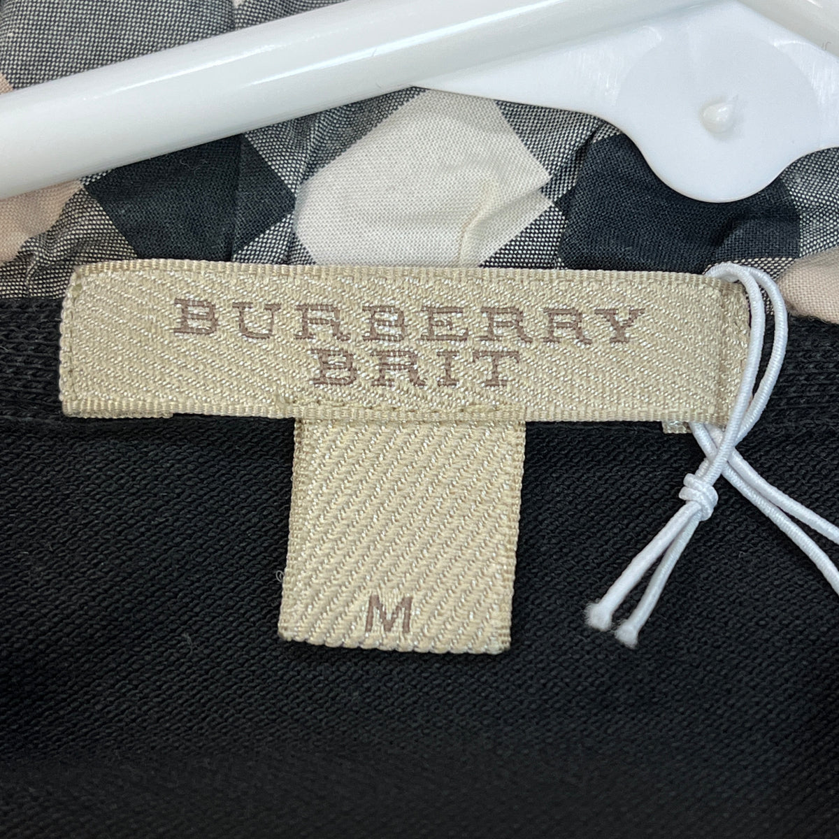 Burberry Black Long Sleeve Polo Shirt Check Ruffle Colla Size M