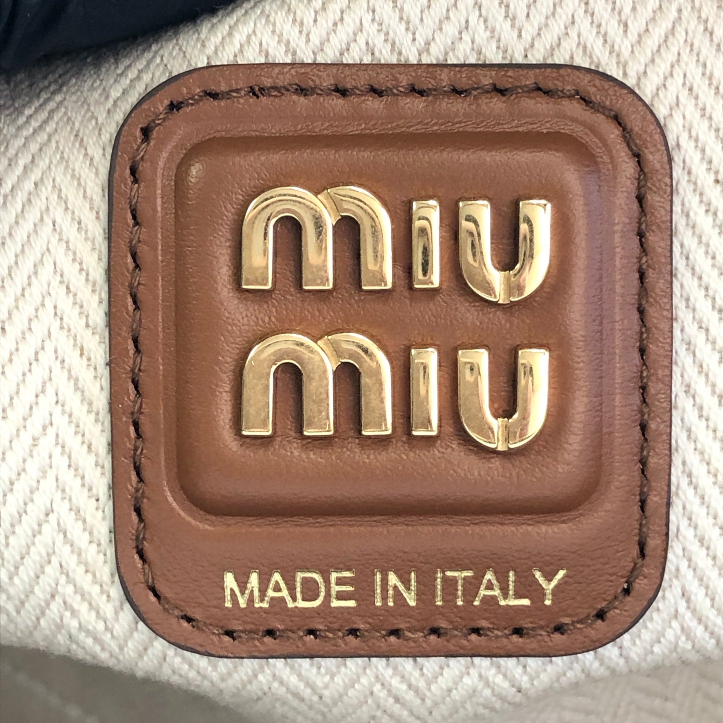 Miu Miu Nappa Patchwork Medium Beau Top Handle Bag Cognac