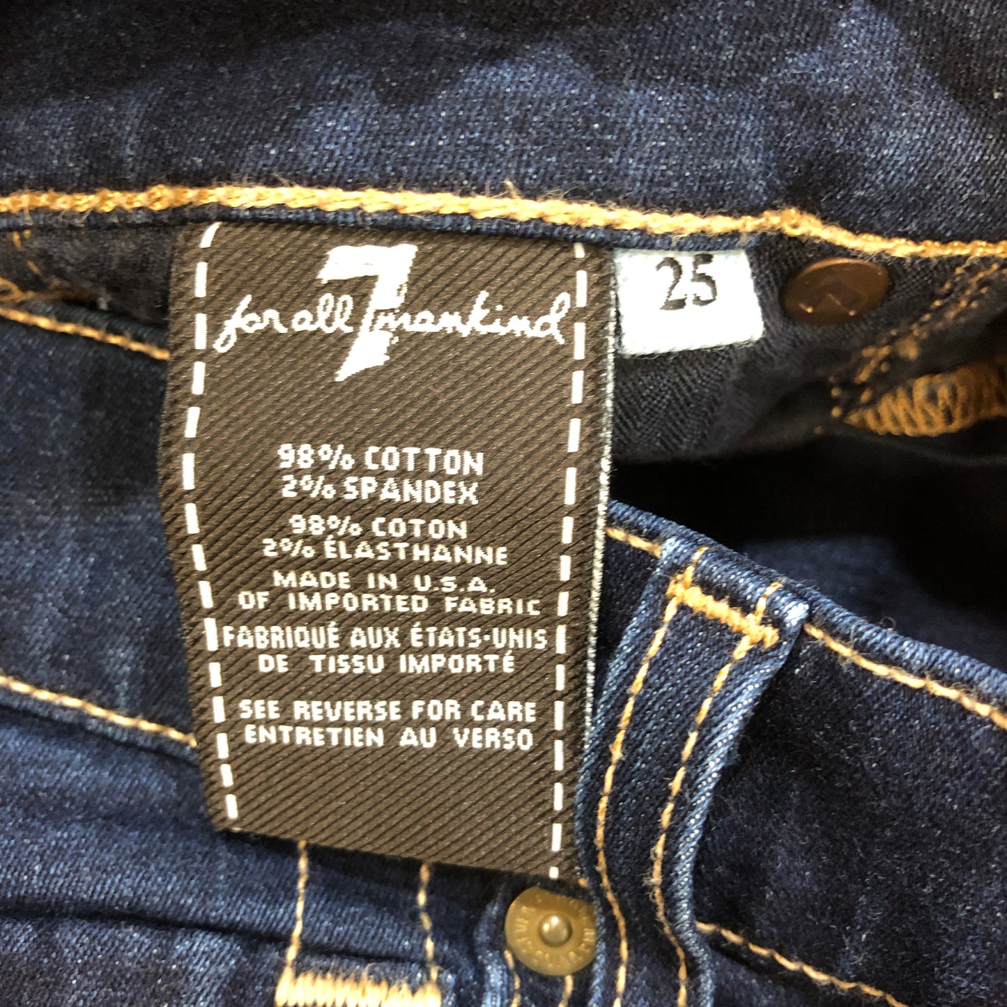 7 For All Mankind Dark Blue Skinny Jeans Size 25