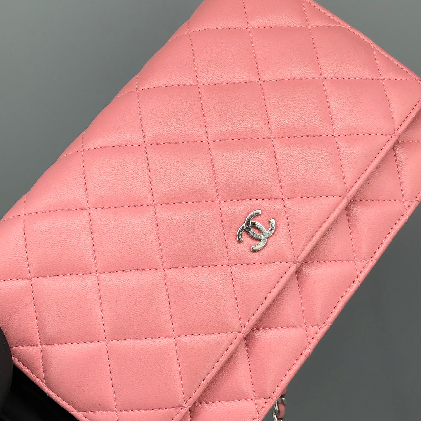 Chanel Light Pink Quilted Leather Wallet on Chain