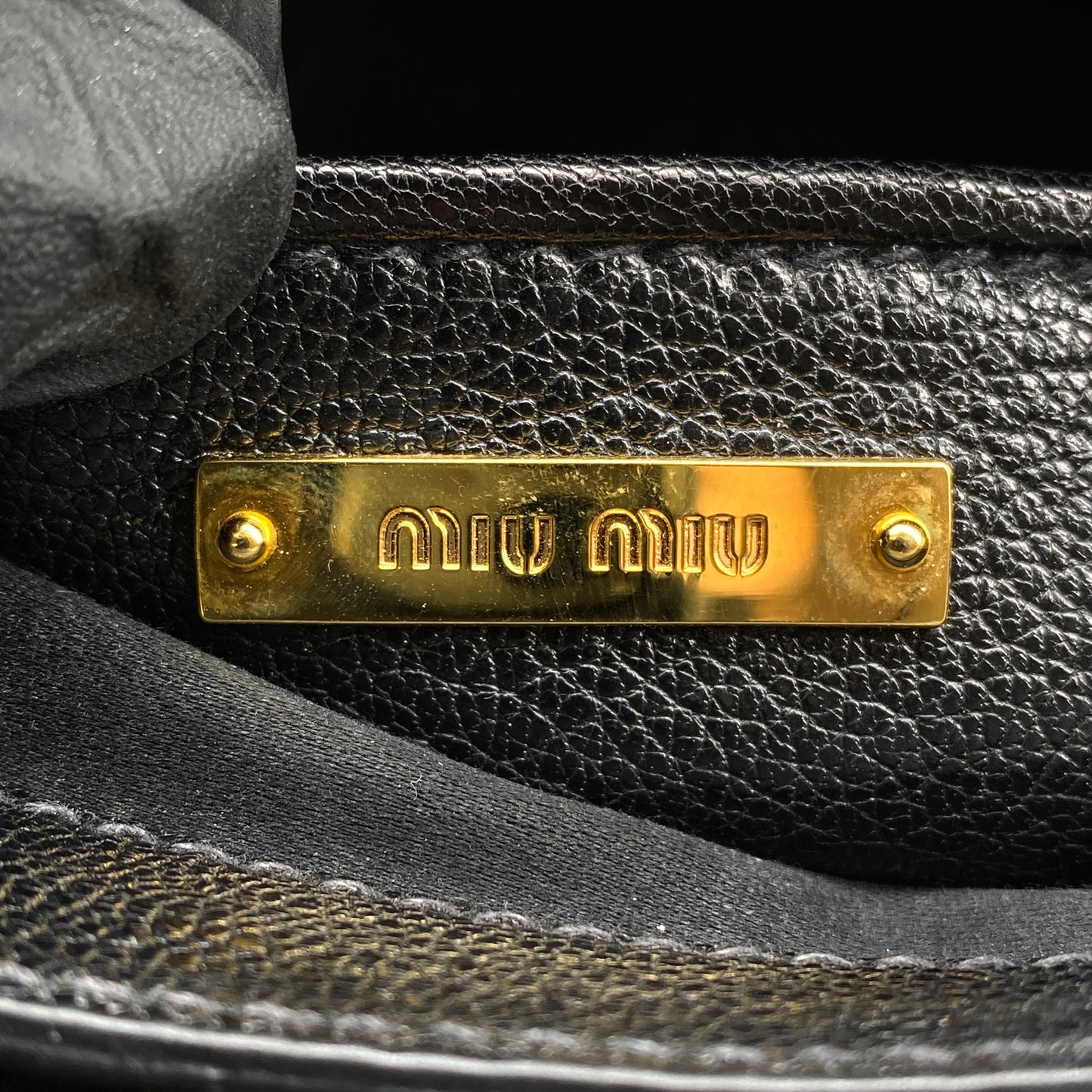 Miu Miu Black Leather Metal Lock Flap Crossbody Bag