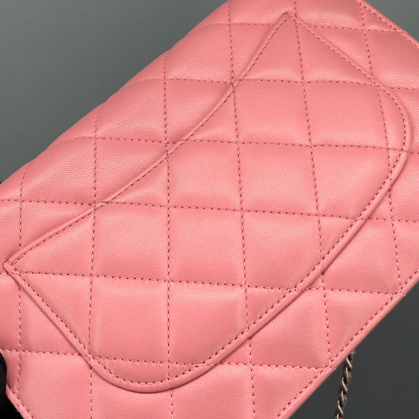 Chanel Light Pink Quilted Leather Wallet on Chain