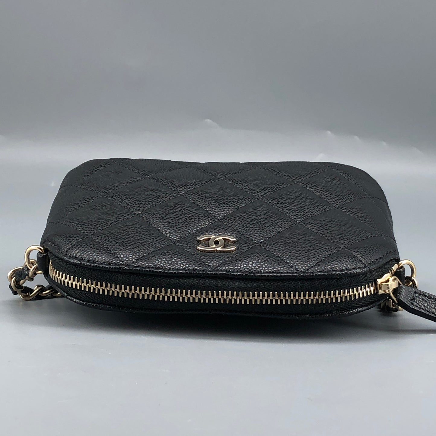 Chanel Black Caviar Quilted Mini Dome Chain Crossbody Bag