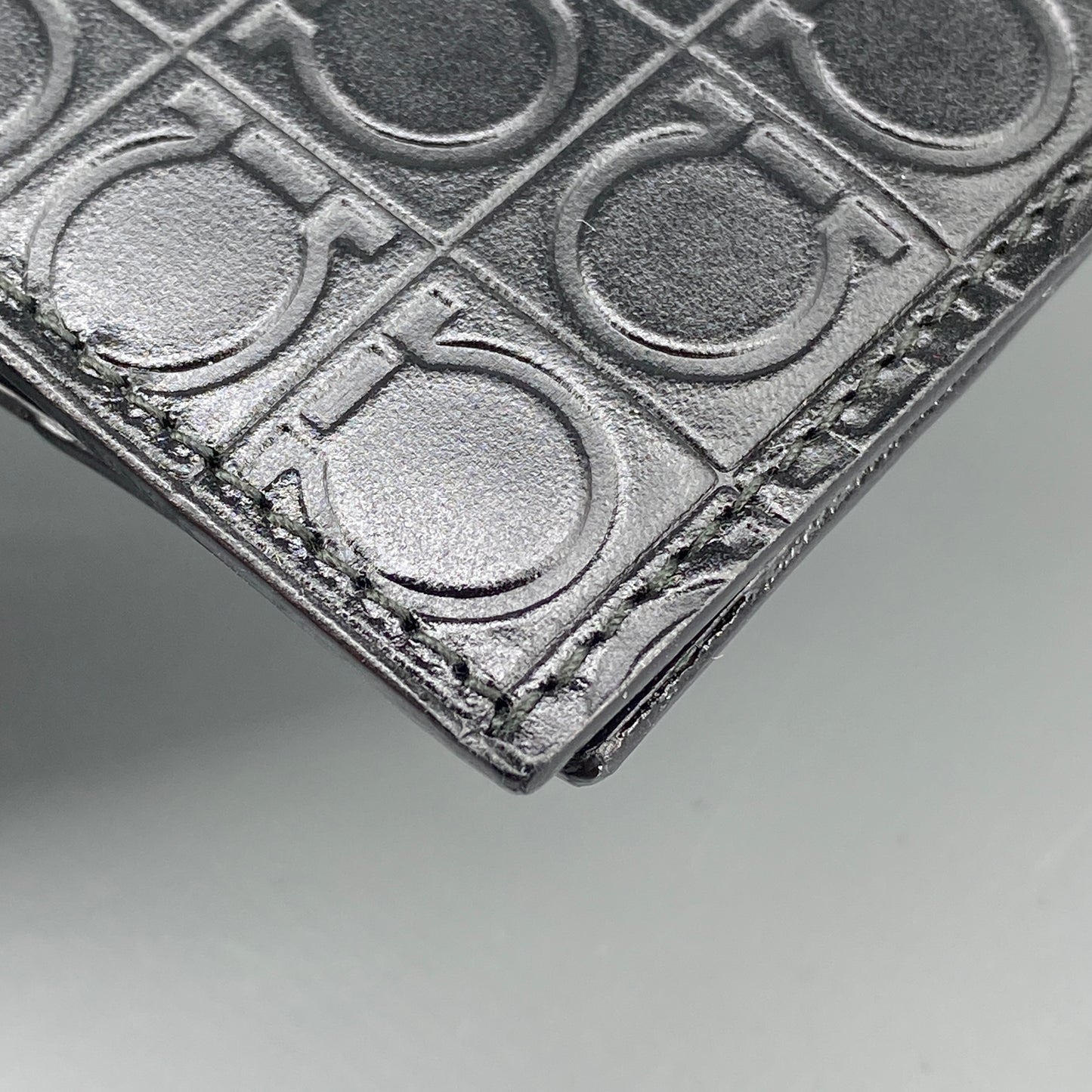 Ferragamo Black Embossed Gancini Bi-fold Card Wallet