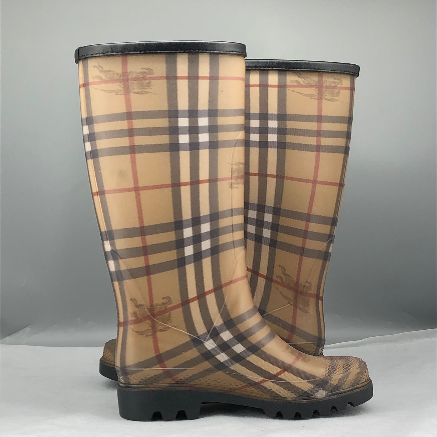 Burberry Women's Haymarket Check Rain Boots 35 Brown