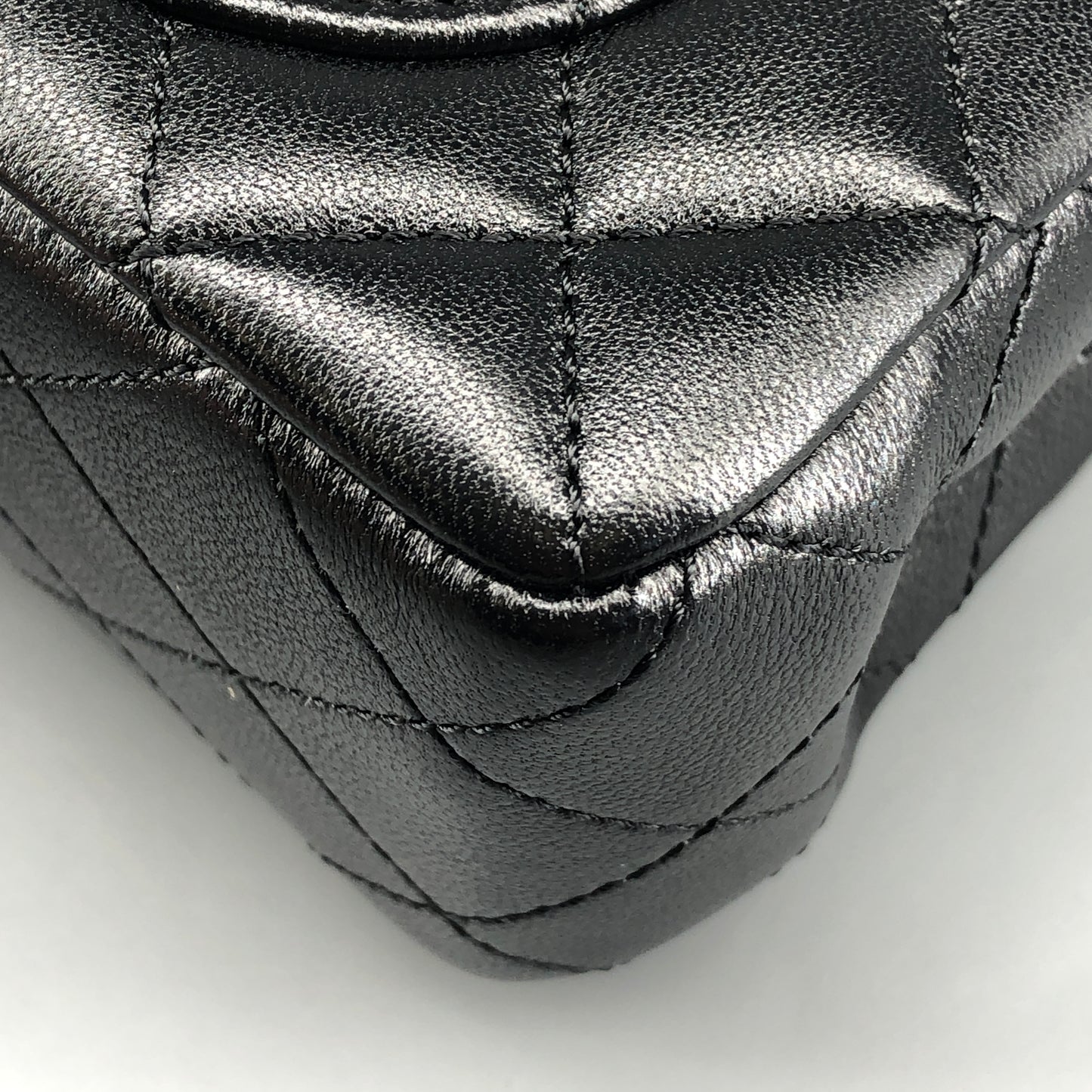 Chanel lambskin quilted mini rectangular flap bag in black with CC logo chain
