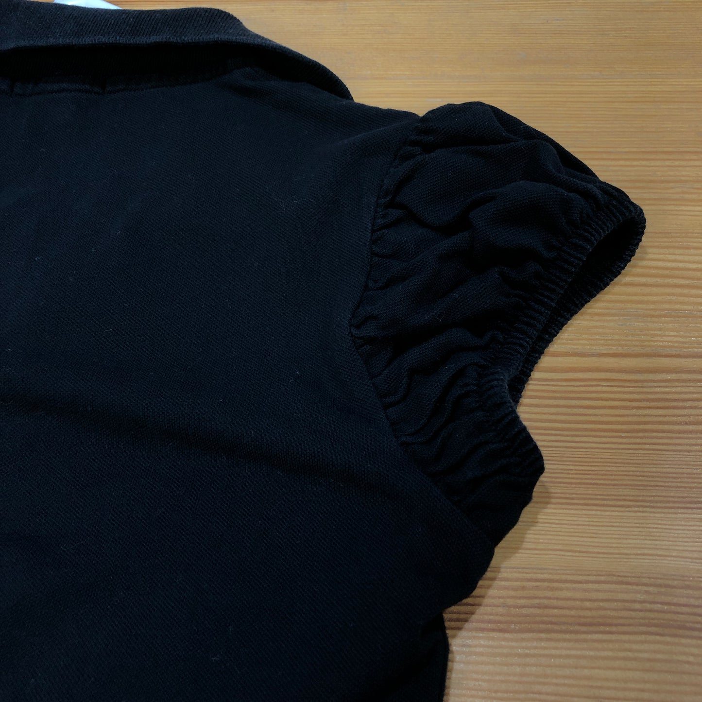 Burberry Horse Embroidery Ruched Sleeve Zip Polo T-Shirt Size S Black