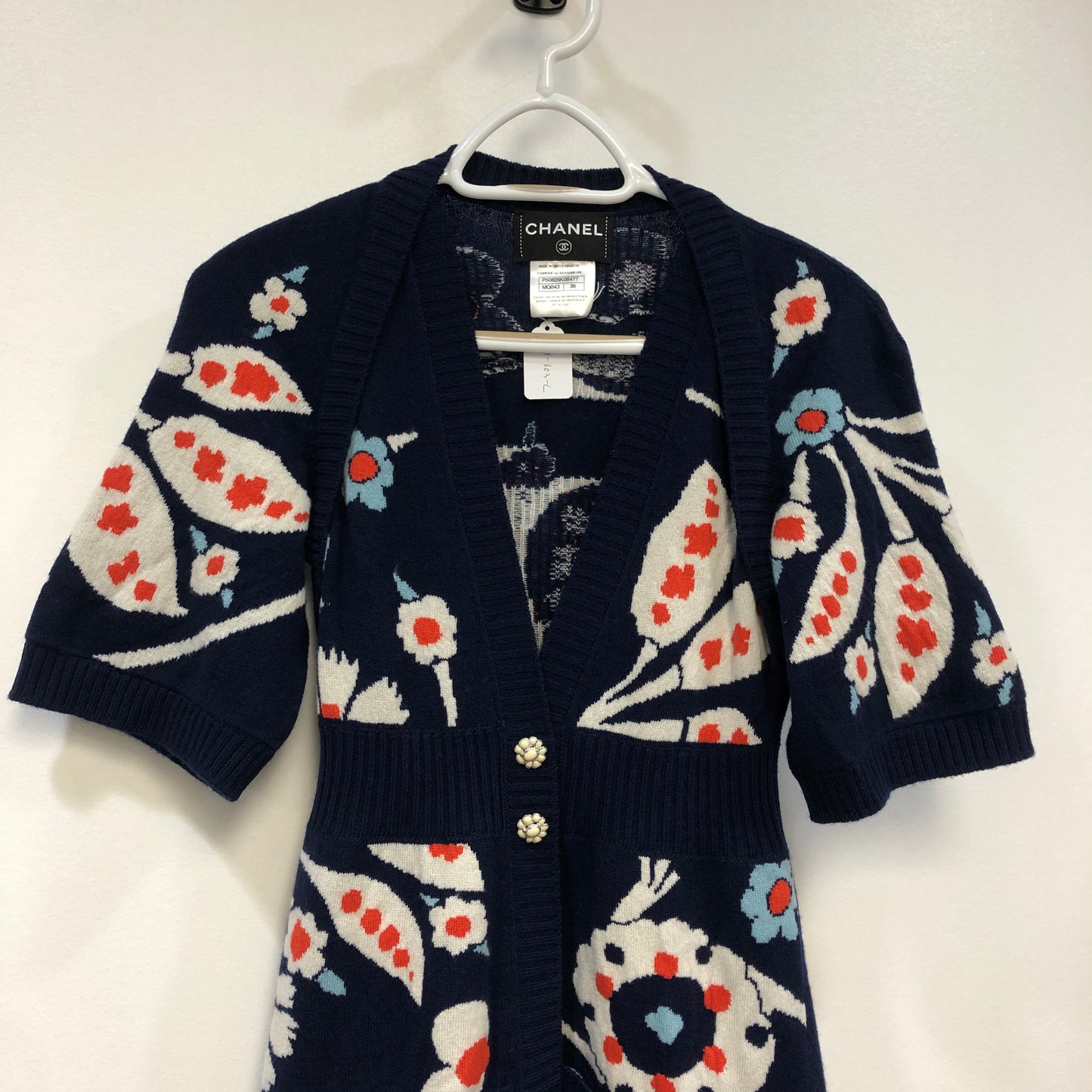 Chanel Navy Blue Floral Print Shirt Dress Size 36