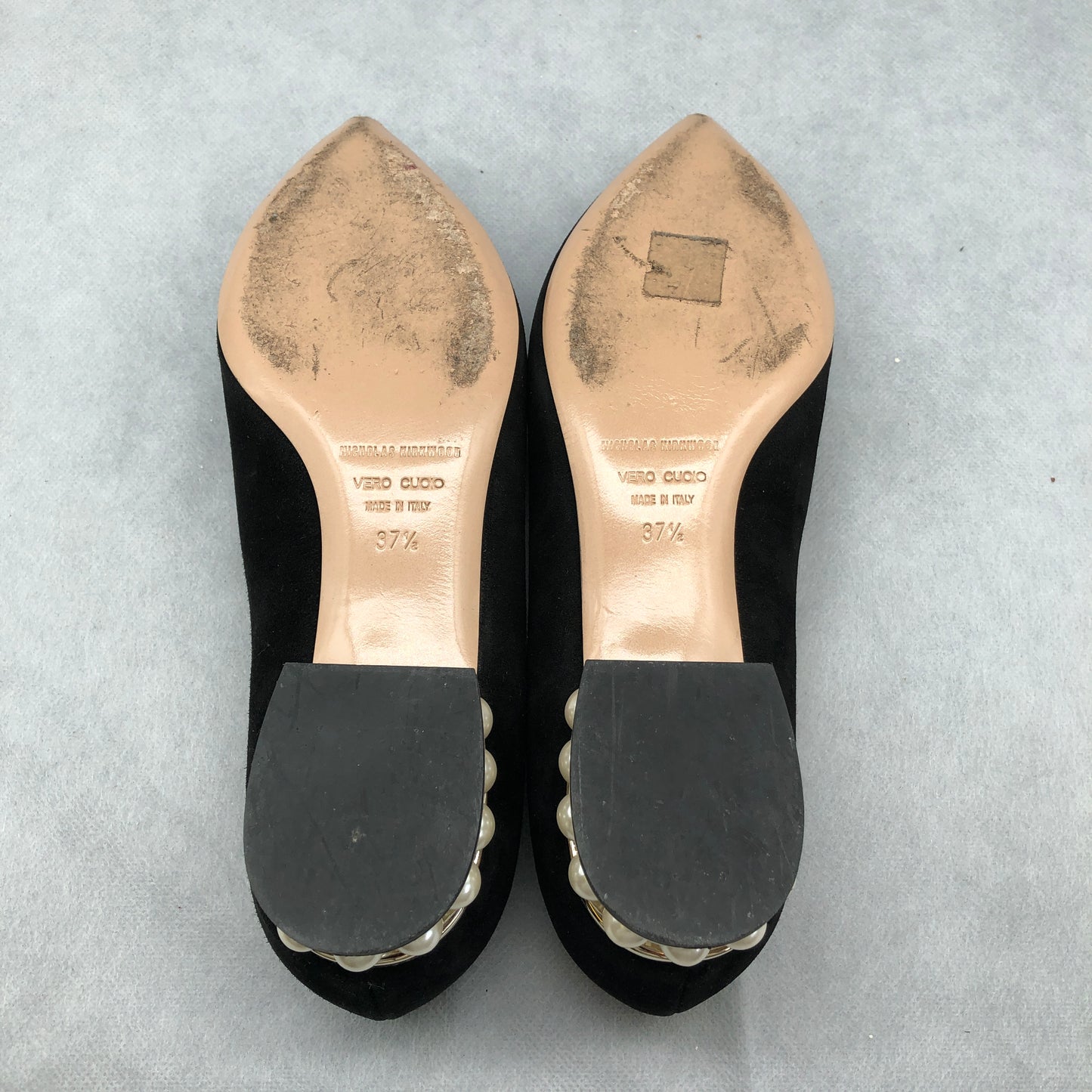 Nicholas Kirkwood Black Suede Pearl Heel Loafers Women's Shoes Size 37.5