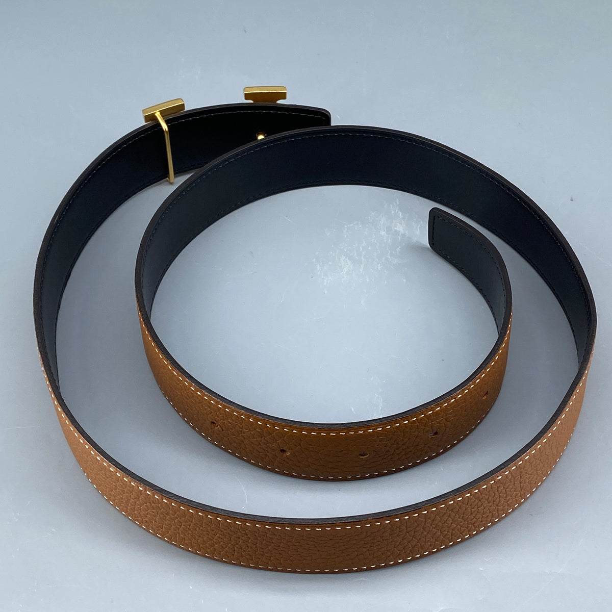 Hermes H Buckle Leather Belt 85cm tan