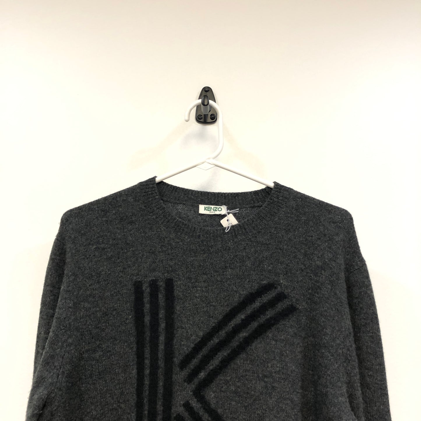 Kenzo Heather Grey Crew Neck Long Sleeve Knit Top Size M