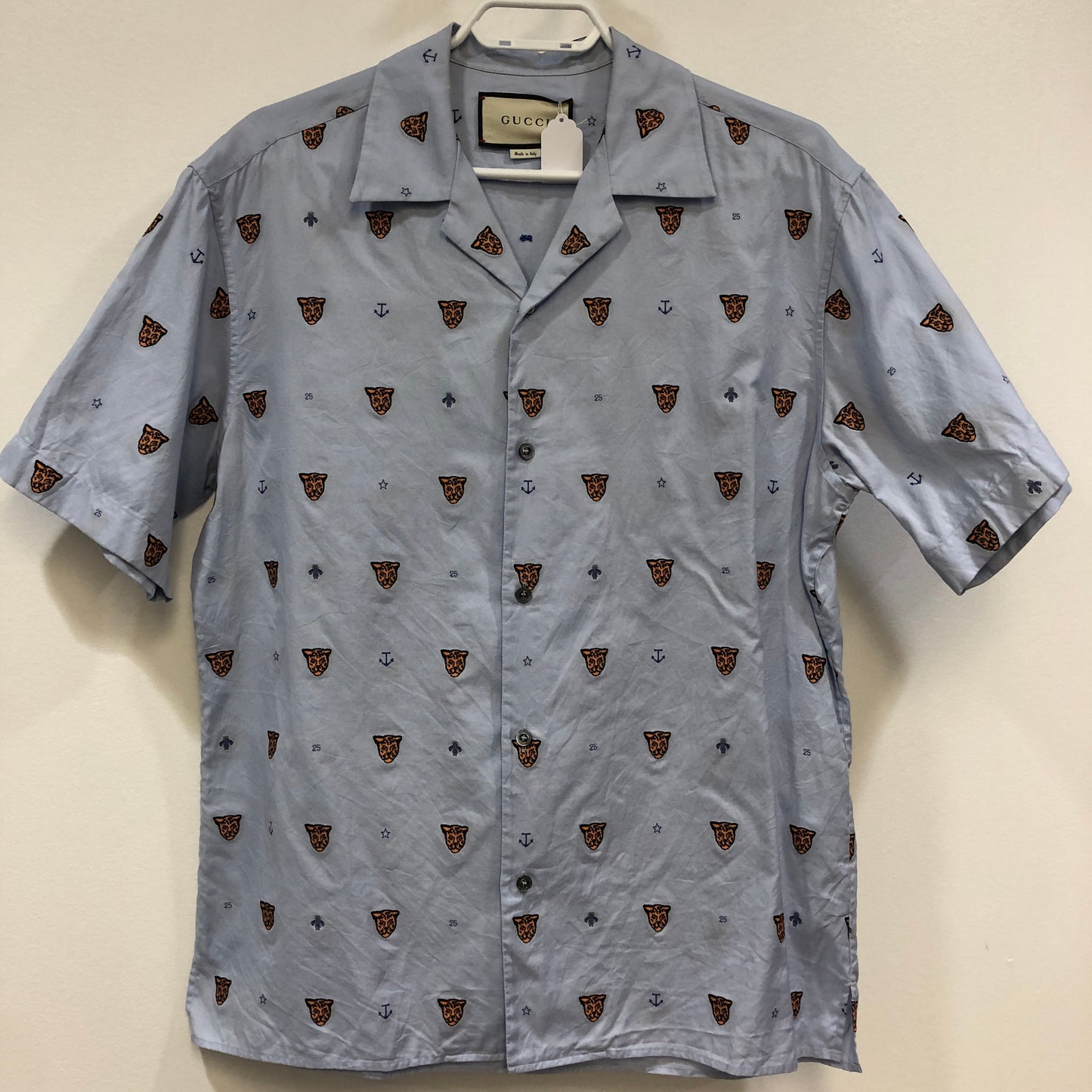 Gucci Tiger Head Print Bowling Shirt Size 48 Light Lavender