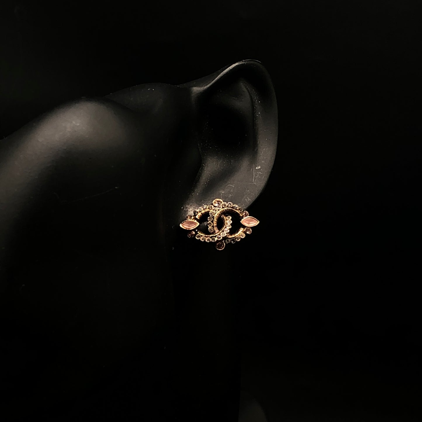 Chanel 2013C CC Crystal Pearl Earrings Gold Tone