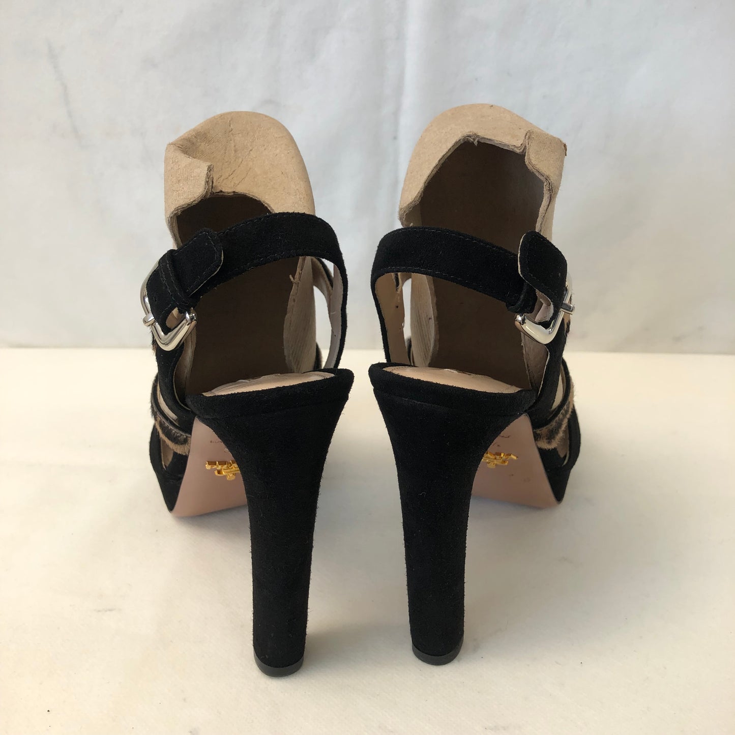 Prada Leopard Print Platform High Heel Sandals Women's Shoes Size 36.5