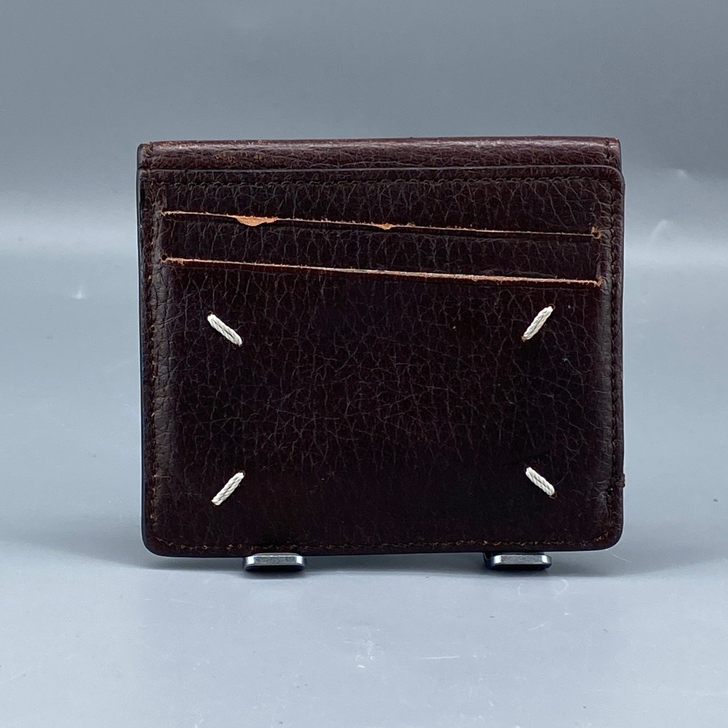 Maison Margiela Four Stitches Deep Brown Pebbled Leather Card Wallet