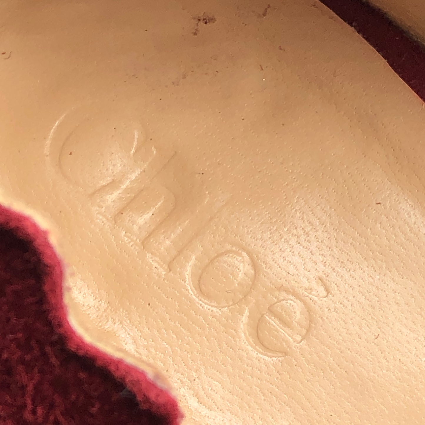 Chloe omen's Scalloped Suede Block Heel Pumps Red Size 36.5