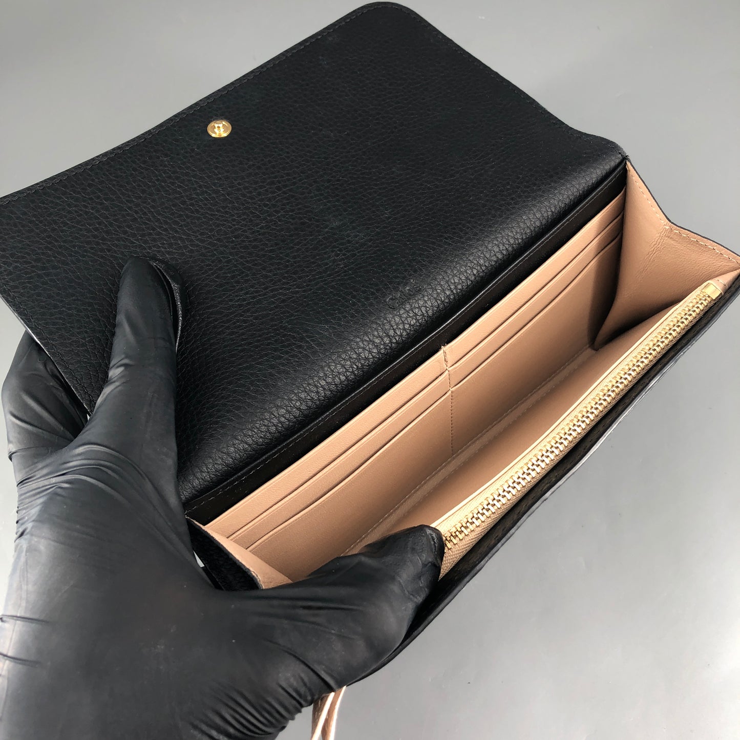 Chloe Faye Grain Leather Flap Long Wallet Black