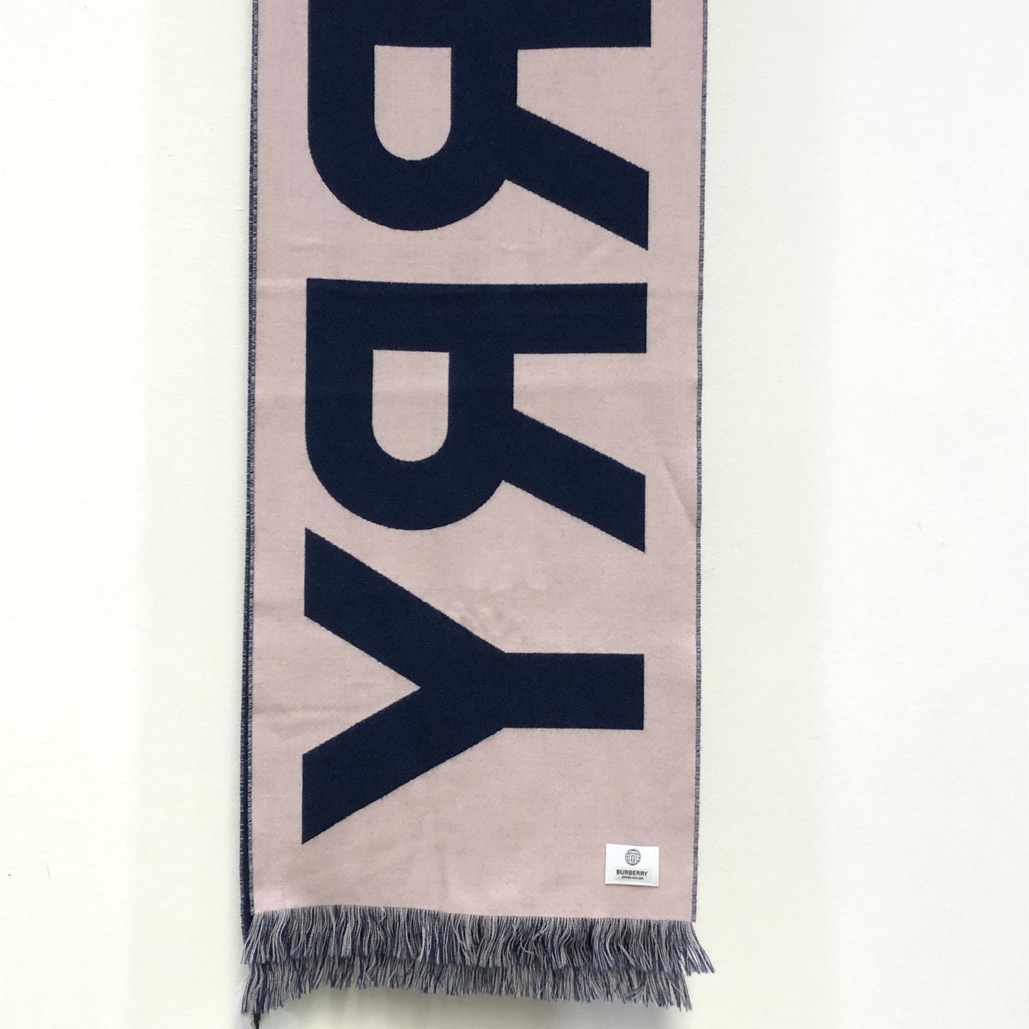 Burberry Indigo Pink Two-Tone Large Letter Logo Fringe Wool Scarf 74*13 Inches