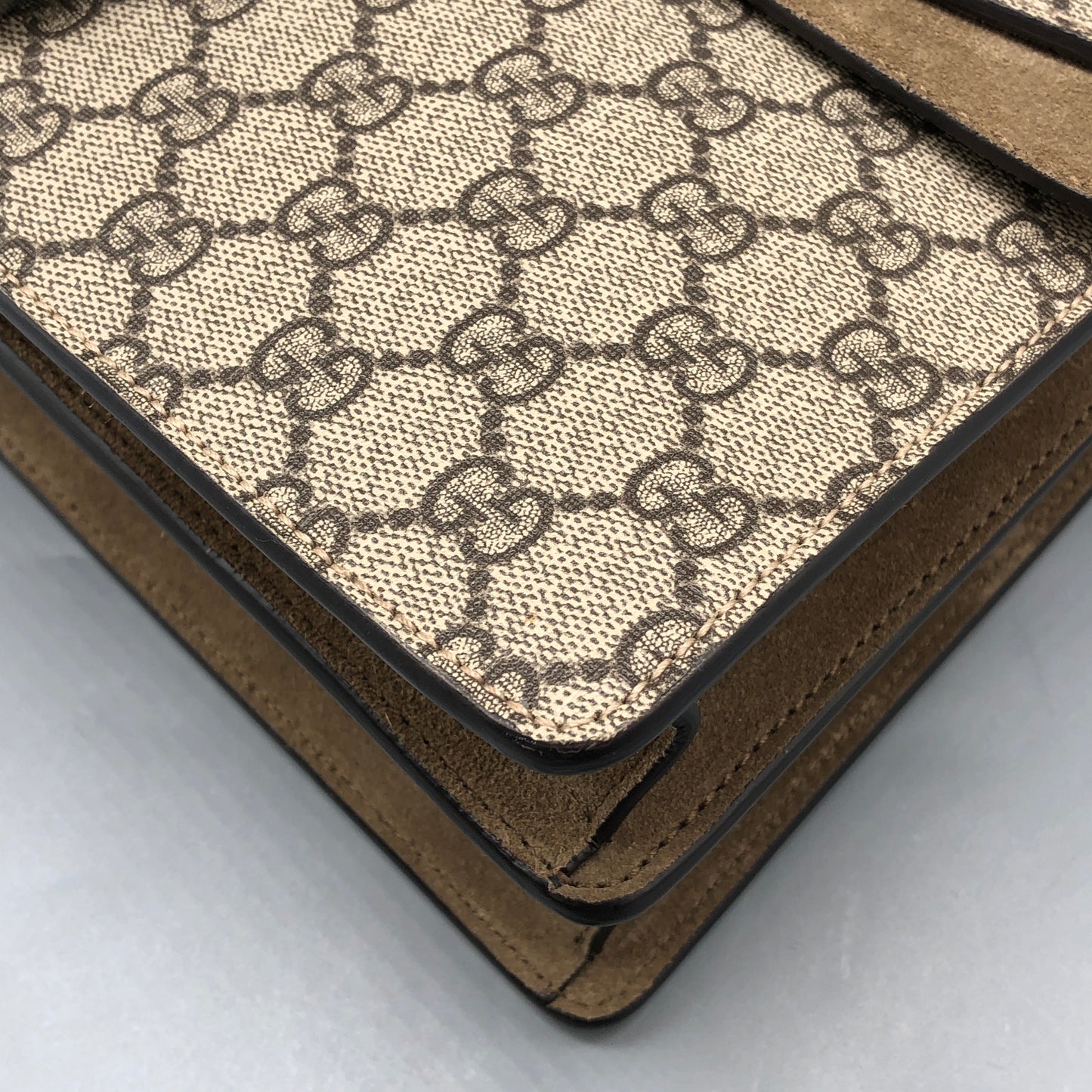 Gucci Dionysus GG Supreme Beige Suede Shoulder Bag