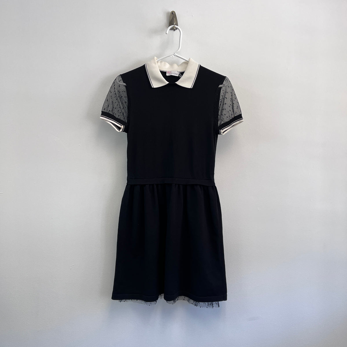 Red Valentino Black Contrast Collar Mesh Sleeve Dress Size S