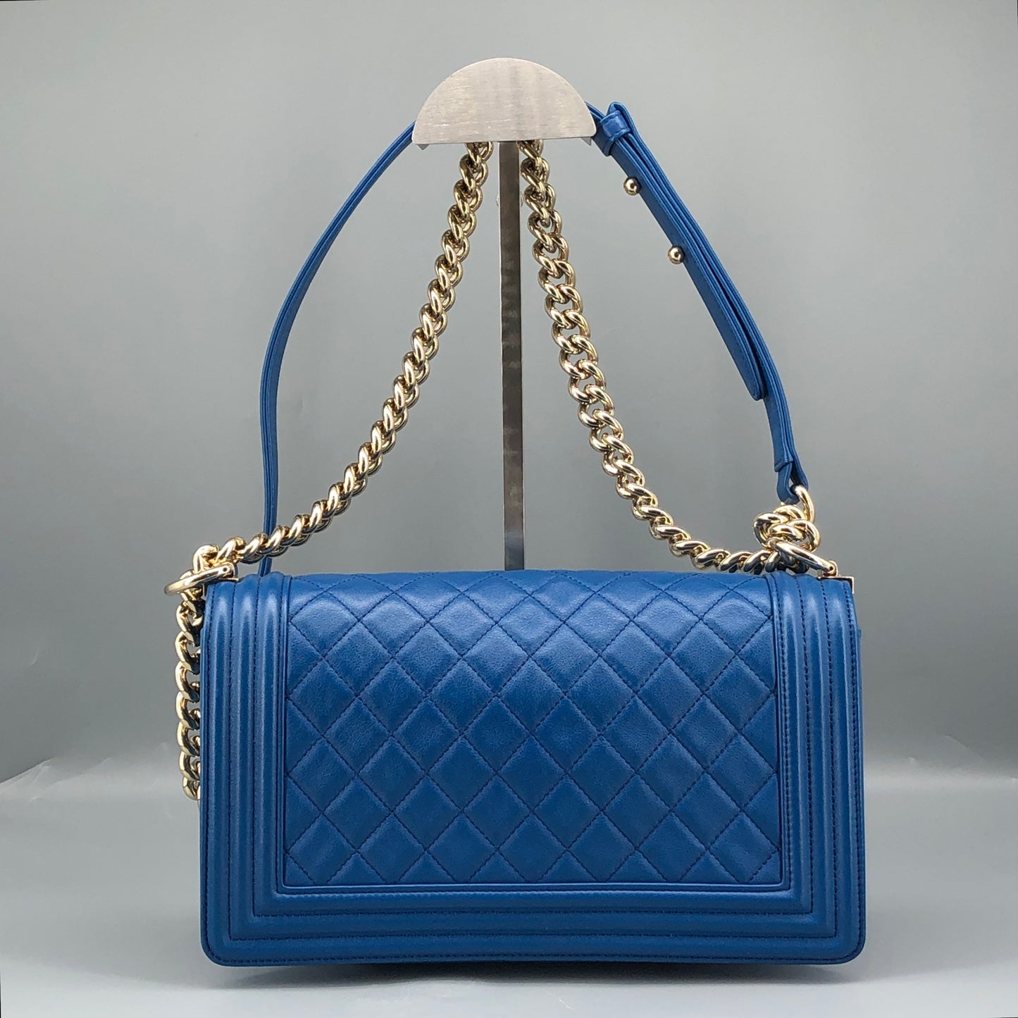 Chanel Boy Lambskin Leather Quilted Leather Chain Flap Bag Bright Blue