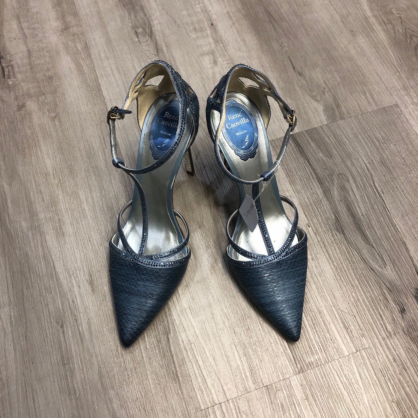 Rene Caovilla Crystal-Embellished Pointed Toe Heels 39.5 Blue