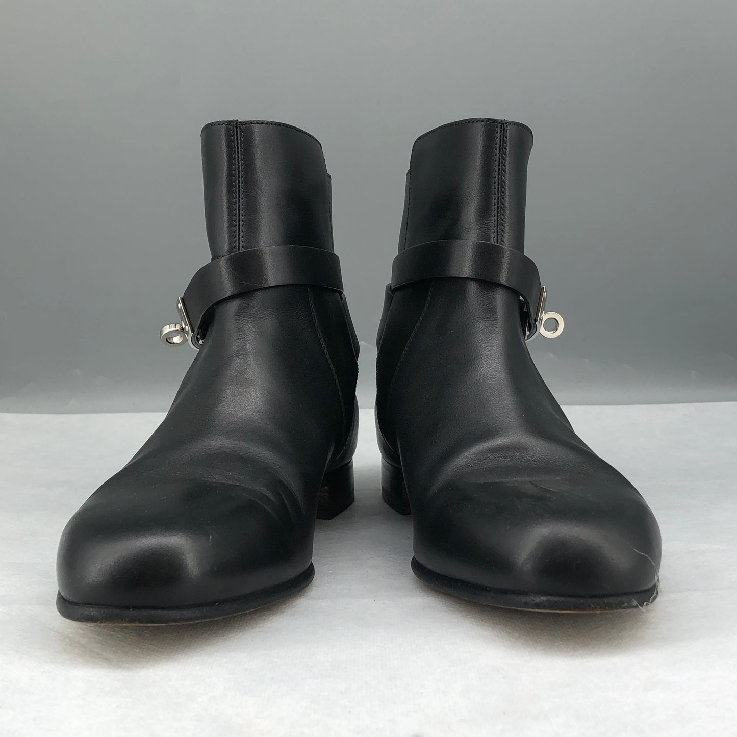 Hermes Black Leather Ankle Boots Size 36.5