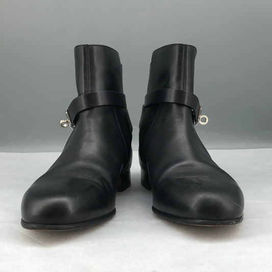 Hermes Black Leather Ankle Boots Size 36.5
