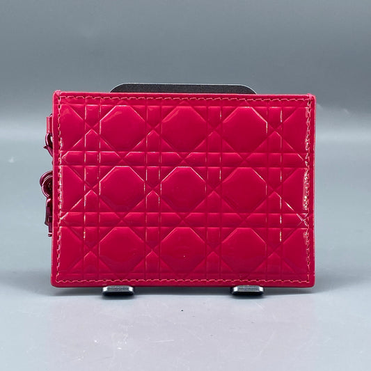 Christian Dior Cannage Patent Leather Card Holder Hot Pink