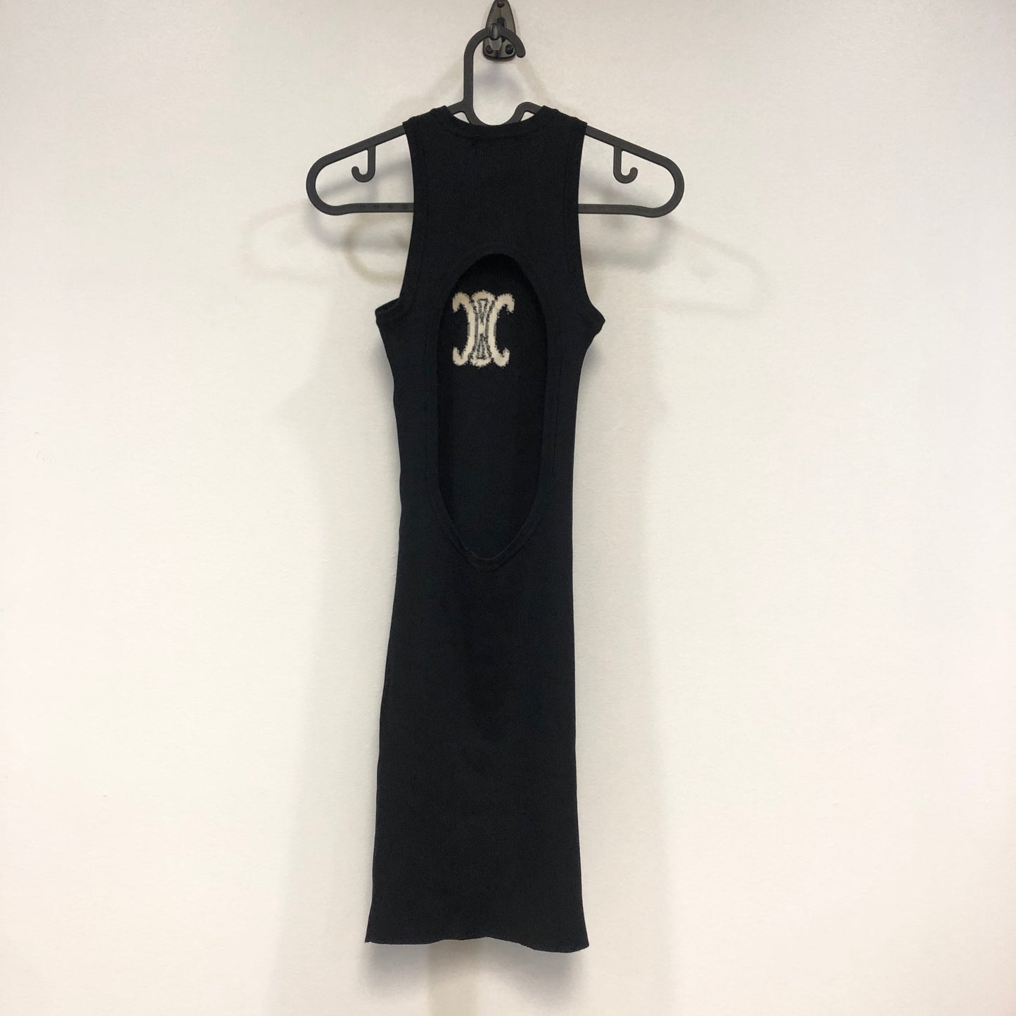 Celine NWT Black Triomphe Logo Ribbed Tank Dress Size XS