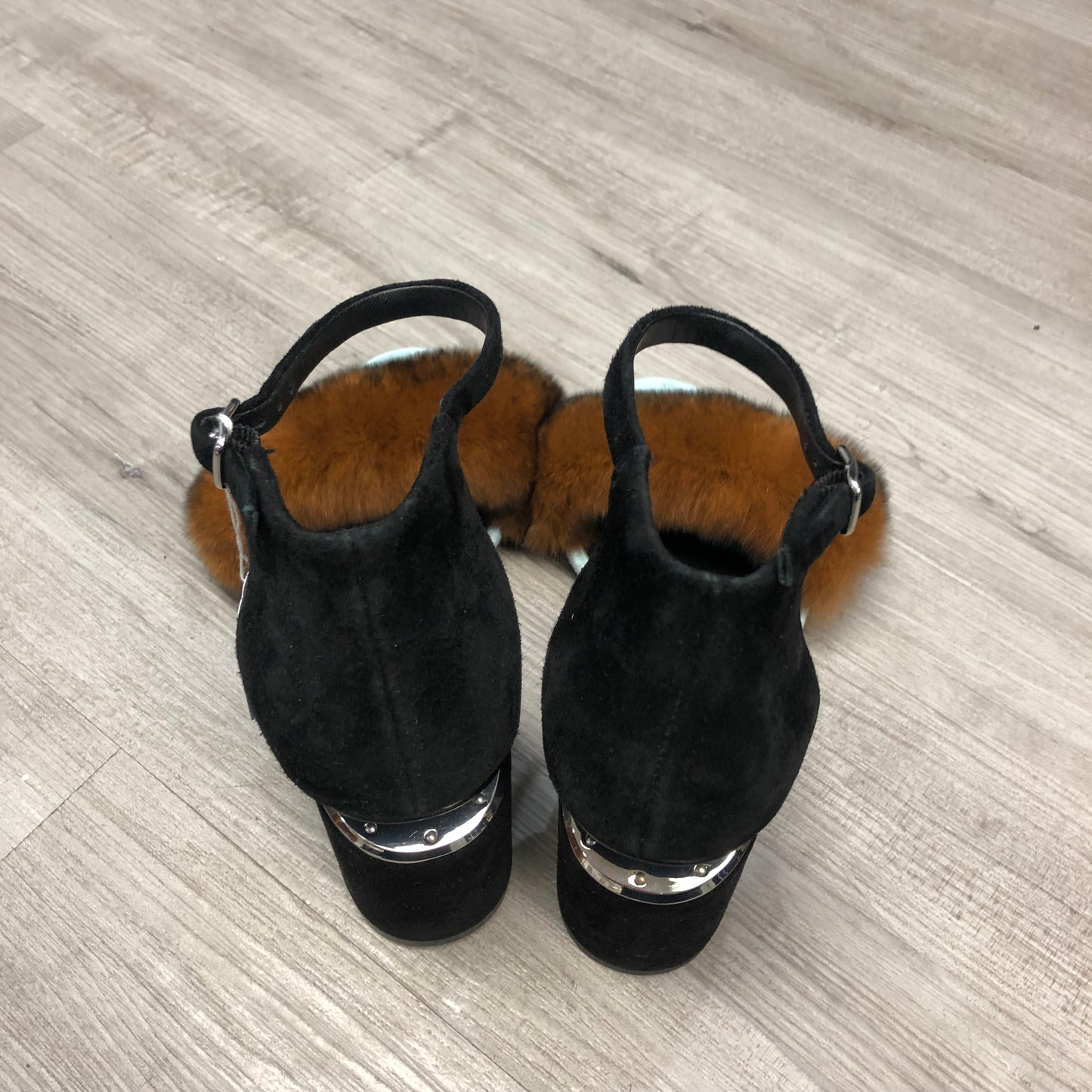 Alexanderwang Fur Trim Women's Blue and Black Sandals Shoes Size 35.5