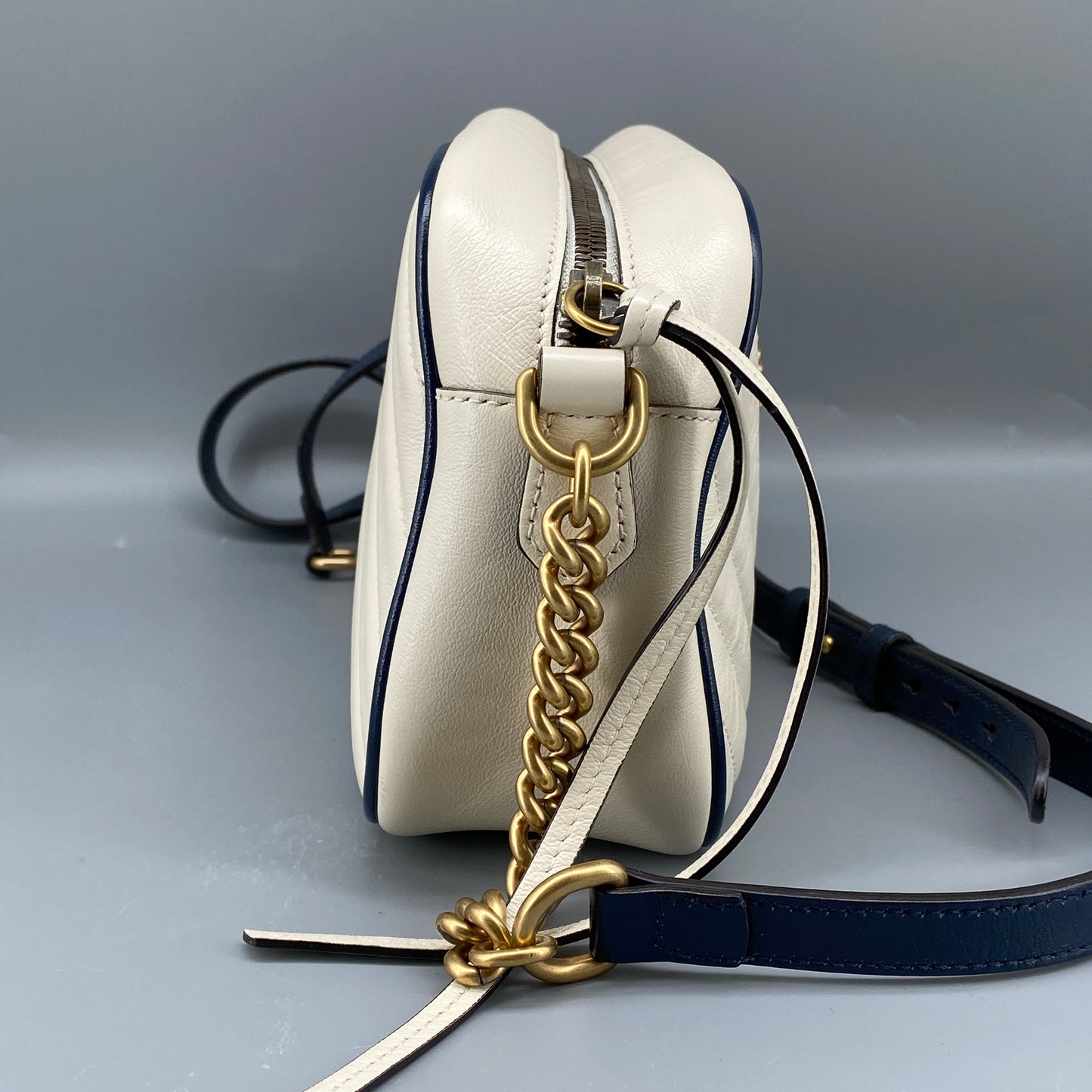 Gucci GG Marmont Chain Shoulder Bag Mystic White Blue Agata