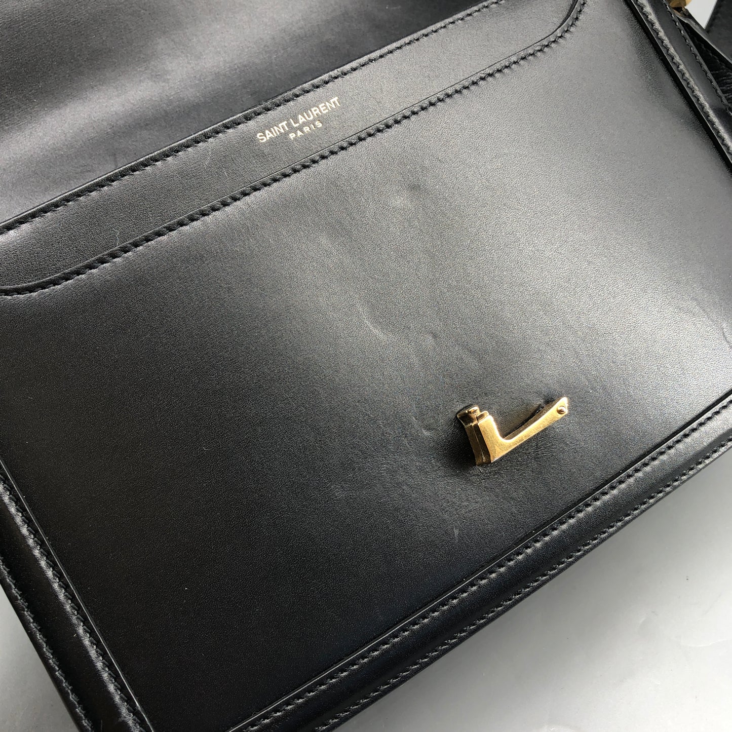 Saint Laurent Box Calfskin Solferino Satchel Bag Black