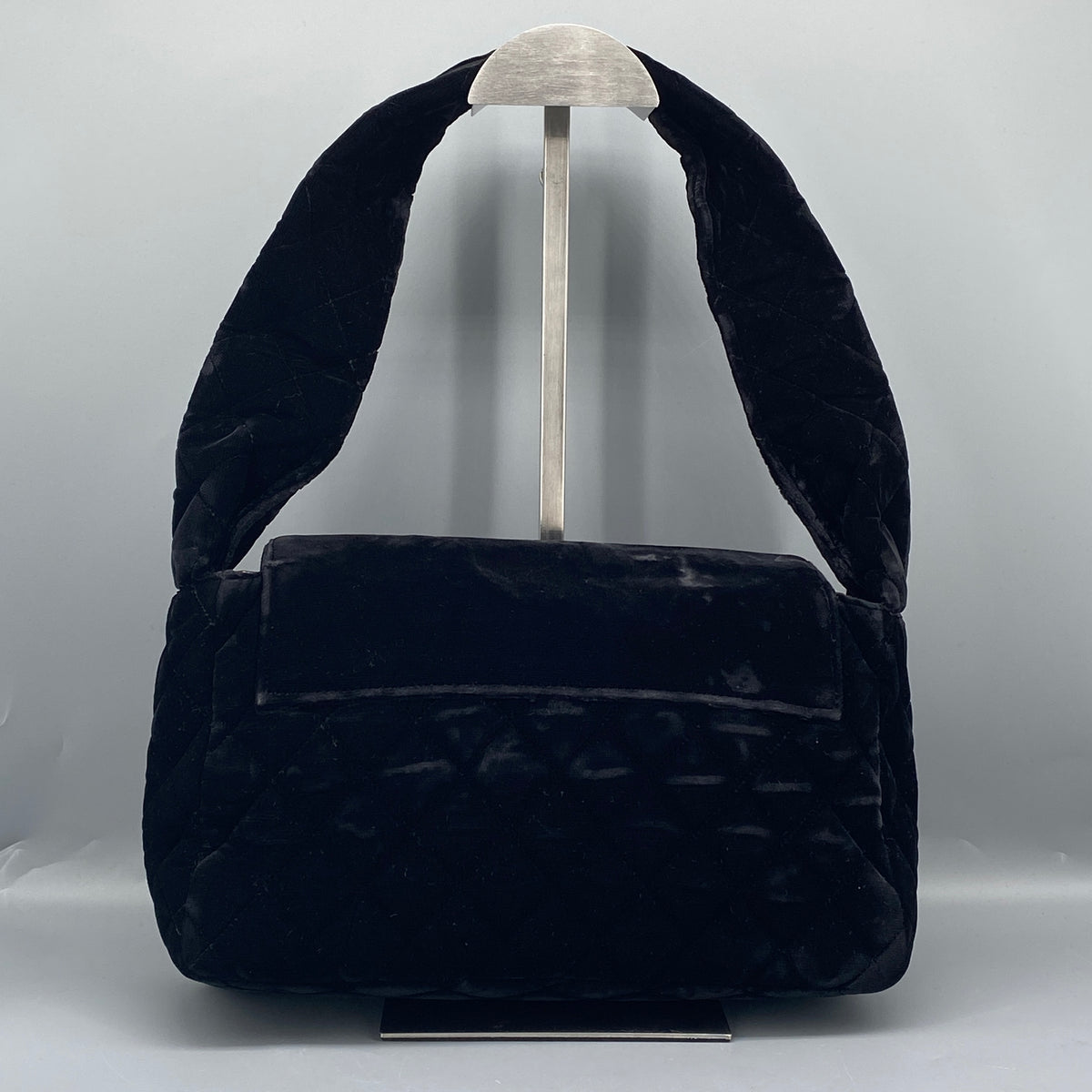 Chanel Vintage Black Velvet Quilted Shoulder Bag