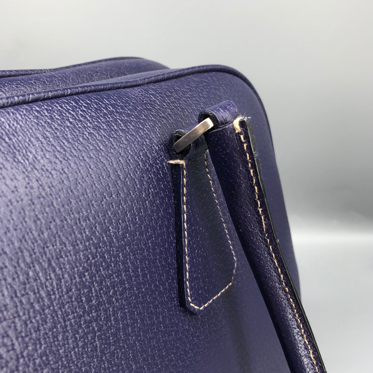 Prada Bauletto Medium Pebbled Leather Handbag  Ink Blue