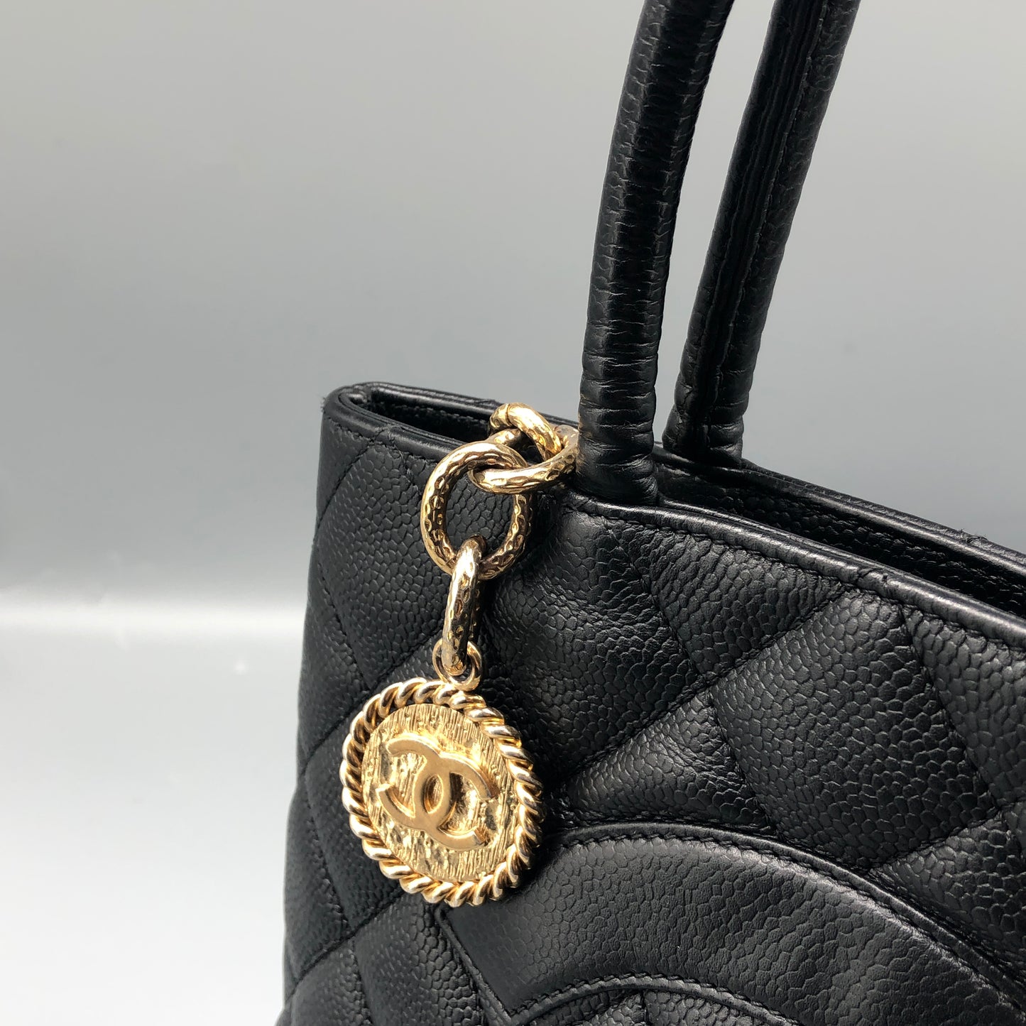 Chanel Quilted Caviar Leather CC Tote Bag Black