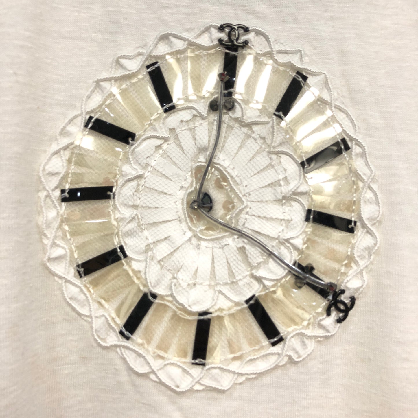 Chanel Clock Motif Short Sleeve T-Shirt Size 36 White & Black
