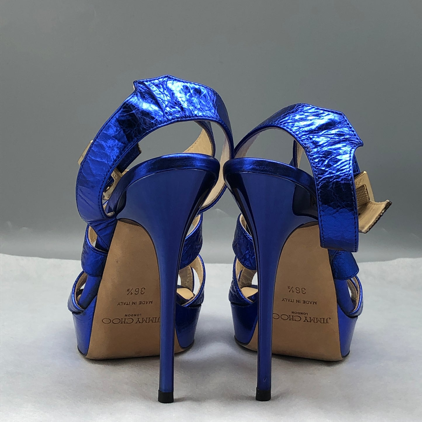 Jimmy Choo Women Metallic Blue Strappy Heels Size 36.5 Shoes