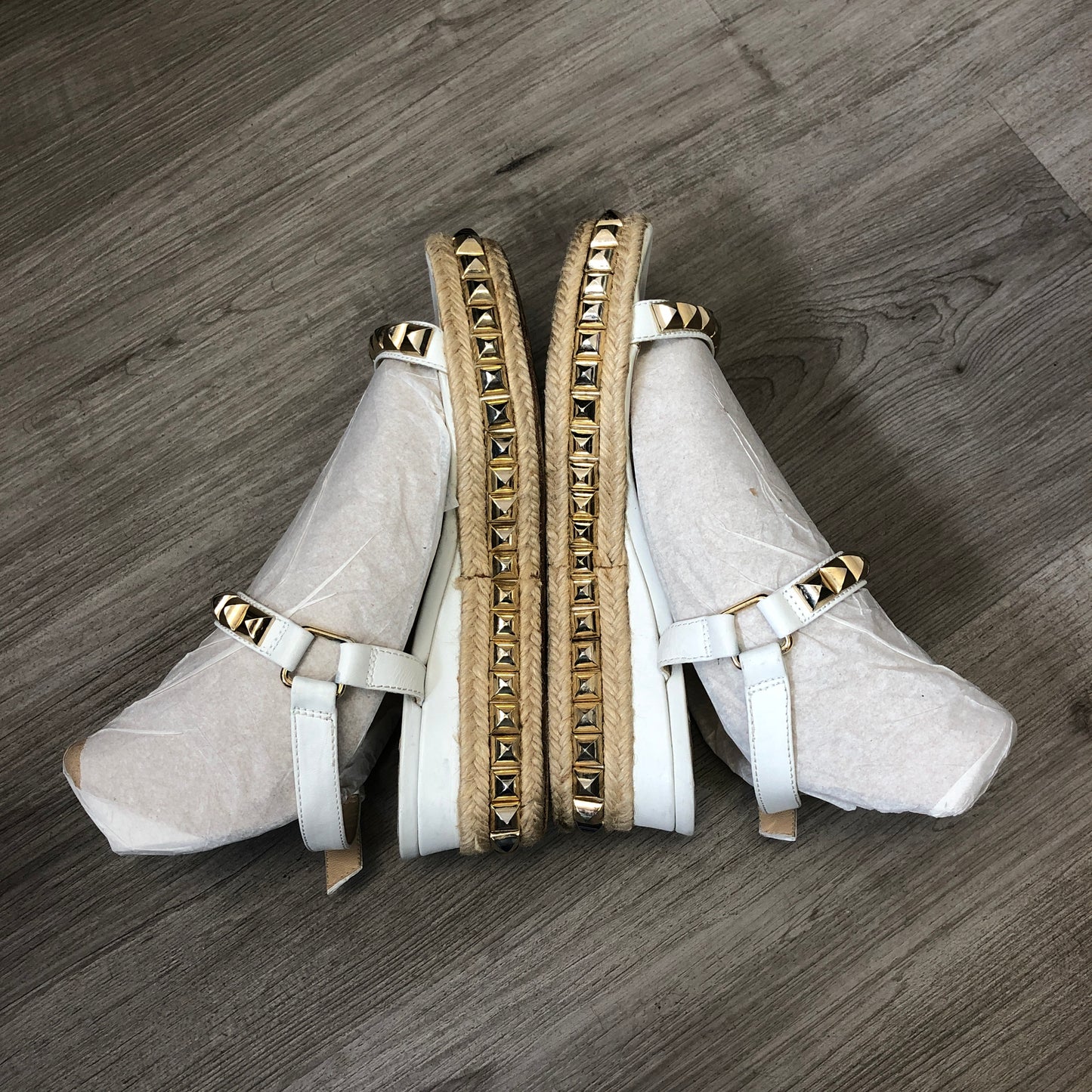Christian Louboutin Women's Studded Ankle Strap Flat Sandals 35 White