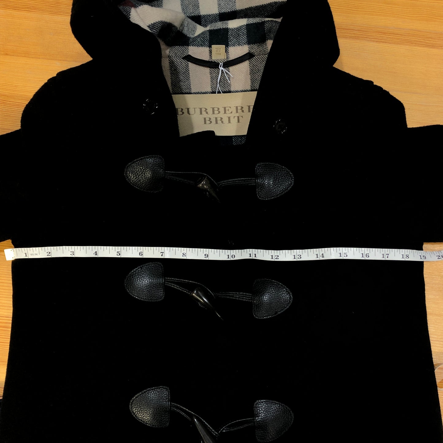 Burberry Black Wool Hooded Duffle Coat Size 4